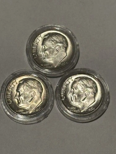 LOT OF (3) 1954-P, S, S Roosevelt Dime 90% Silver Choice BU US Coin