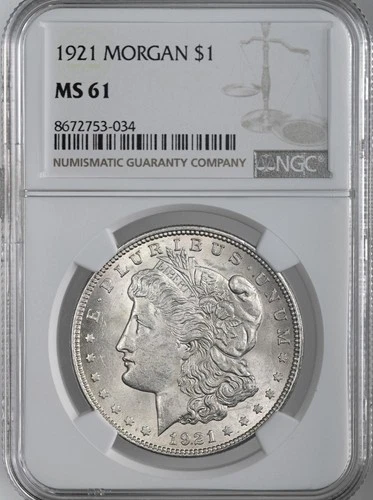 1921-P  $1  MORGAN SILVER DOLLAR  "PHILADELPHIA"  NGC MS61  #8672753-034