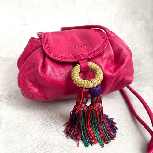 [Rare] Loewe Pink Leather Shoulder Bag Tassel vintage