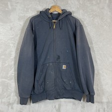 Vtg Carhartt Full-Zip Heavyweight Cotton Hoodie Sweatshirt L Paint Distress Fade