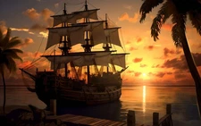 Artwork Pirates Ship Boat Oil Painting Wall Art Home Decor Printed On Canvas 061