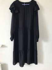 ASOS Wednesdays Girl Curve Frill Sleeve Tiered Smock Midi Dress Black Size S