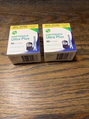 2x OneTouch Ultra Plus Blood Glucose Test Strips Ea 30(60 Strips)Exp 06/27