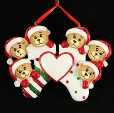 Bear Family Of 6 Members Personalized Christmas Tree Ornaments
