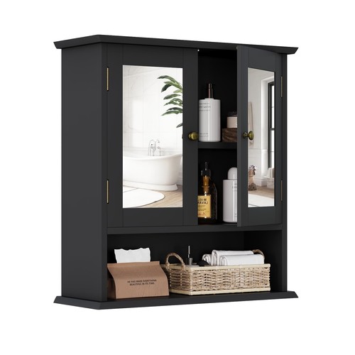 Bathroom Wall Cabinet with Mirrors, Black Medicine Cabinet with Adjustable Sh...