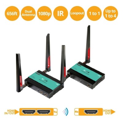 Up to 656ft / 200m,1080P HDMI Wireless Extender Kit & IR Support HD Wireless 1x4