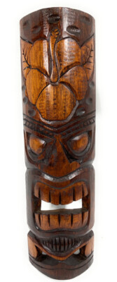 Forever Love Tiki Mask 20'' - Hibiscus Antique Finish hand Carved | #bag1506150