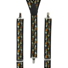 Pineapple Black Fruit Braces Trouser Clip On Mens Elastic Suspenders Handmade UK