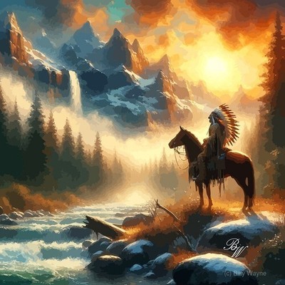 Native American Indian On Horseback in the Mountains 5