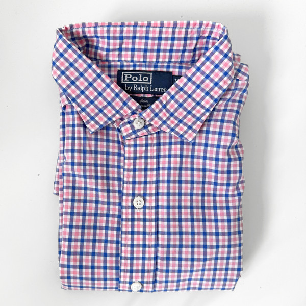 POLO BY RALPH LAUREN kariertes blau & rosa Langarmhemd aus 100% Baumwolle - Größe XL
