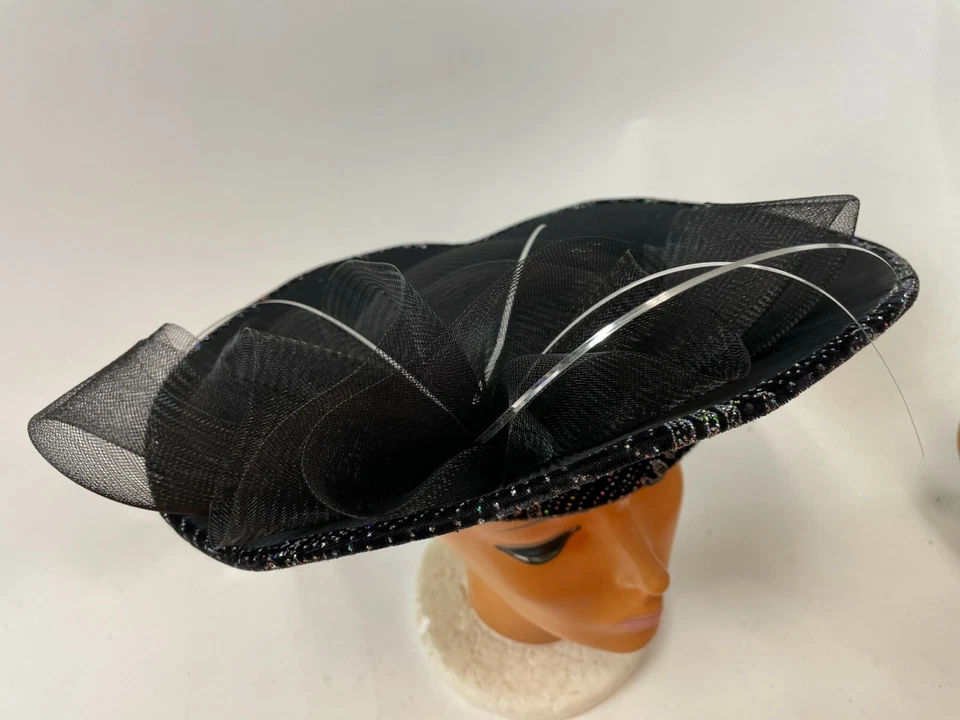 Sombrero negro vintage 1960 hecho a mano Louisville Derby negro brillante iglesia domingo Foto 2 de 4