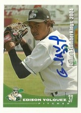 2004 CLINTON LUMBERKINGS EDISON VOLQUEZ RANGERS AUTOGRAPHED SIGNED BASEBALL CARD