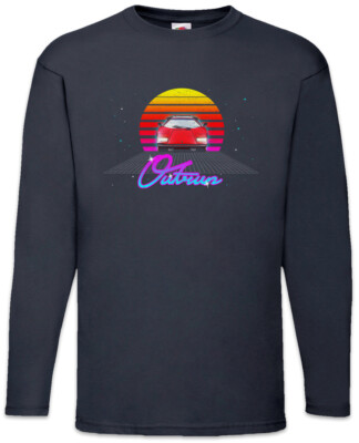 Outrun Langarm T-Shirt Gamer Gaming Geek Nerd Fun 8 16 Bit Retro 90s Techno