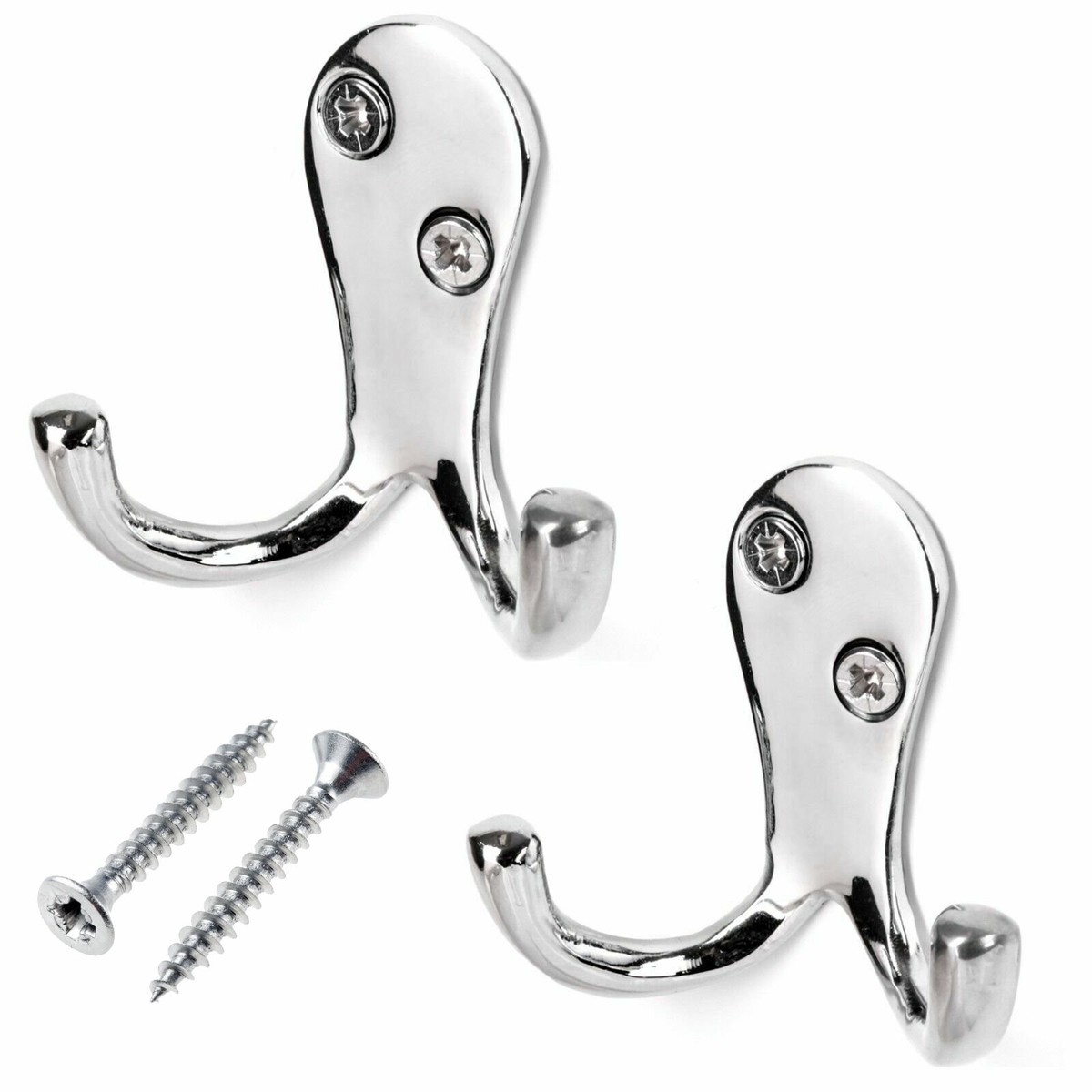 x CHROME DOUBLE COAT HOOKS Door Wall Robe Dress Garment
