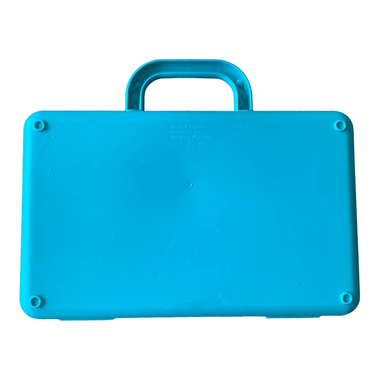 Vintage Teal & Blue Spacemaker Large 11" X 7" With Handle Pencil Box Case - EUC