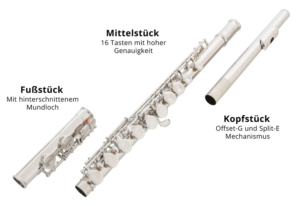 Einsteiger Anfänger Querflöte Flöte Neusilber geschlossene Klappen Etui Zubehör - Bild 4 von 4