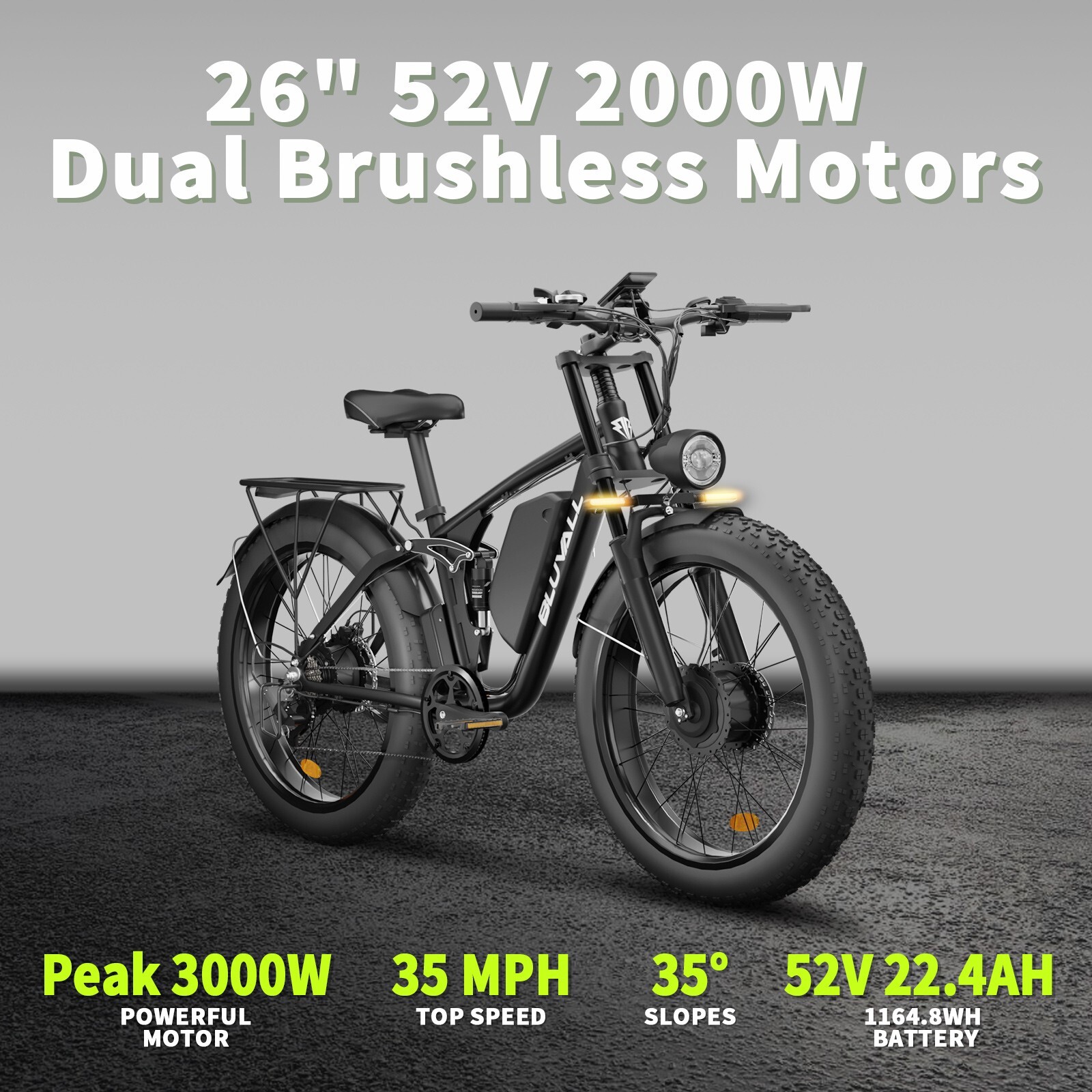 48V 52V 2000W Electric Mountain Bike with 22AH Battery 7-Speed