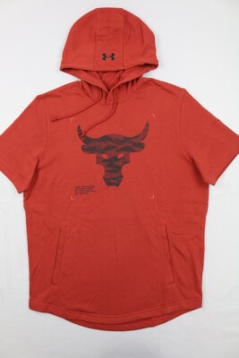 Under Armour Mens Project Rock Short Sleeve Hoodie Terry Under Paradise Red M