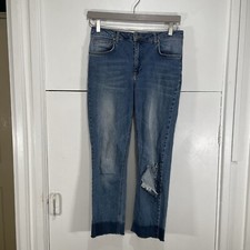 Anine Bing Jeans Blue Wash Cropped Straight Distressed Stretch Size 28