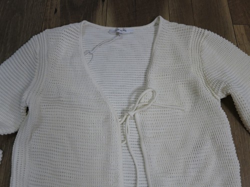FRAME LWSW1457 Women's Beige Ryn Crochet Tie-Fastening Crop Cardigan Sz M - Picture 3 of 10