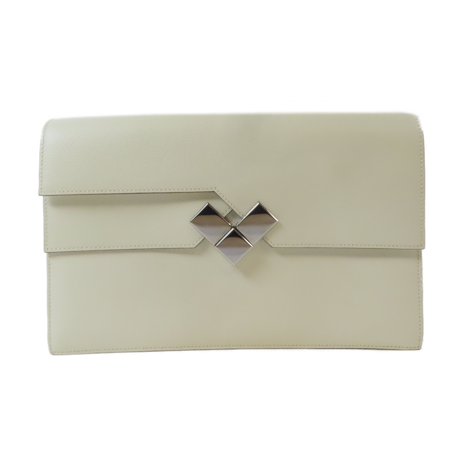 HERMES Fortunio Clutch in Craie White Evercolor Leather with PHW