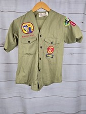 Vintage Boy Scouts of America BSA Shirt Green Sewn on patches 1981 Sz S D