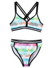 Jantzen L113523 Girl's Tropical Stripe 2 Piece Swimset Size 16