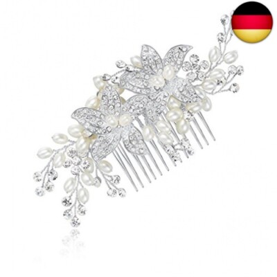 HONEY BEAR Damen Brautschmuck Blume Haarkämme für Hochzeit, Kristall Strass mit 