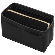Purse Organizer Insert with Zipper Felt Bag Organizer for Tote Black Large