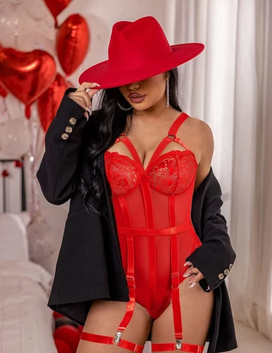 Rot Sexy Unterwäsche Spitze Negligee Babydoll Teddy Dessous BH Tanga Set Geschenk - Bild 43 von 84