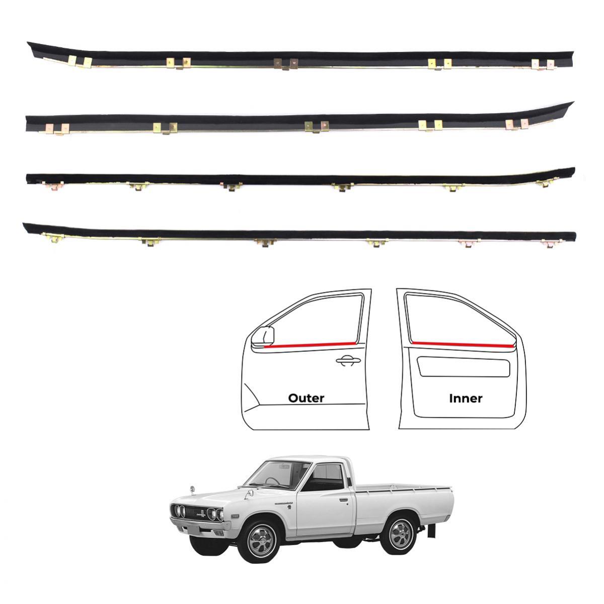 For Datsun 620 Pickup 1972-79 Front Weatherstrip Door Belt NO Vent Set 4 EBGO