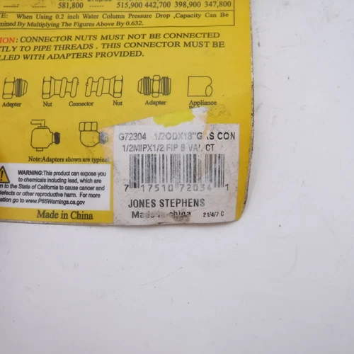 Jones Stephens G72304 1/2" Gas Connector Coated w/Ball Valve 1/2" MIP x 1/2" 18" - Picture 3 of 3