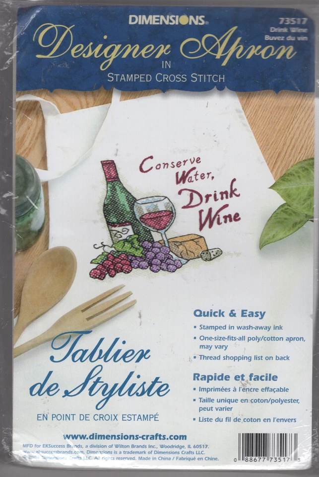 LOT 3 Apron Craft KITS Hen Chef Santa Wine Cross Stitch Craftways Dimension - Image 2 of 4