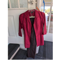 Karen Kane Lifestyle Silk Floral Jacket Dress Set Red Black Size 8