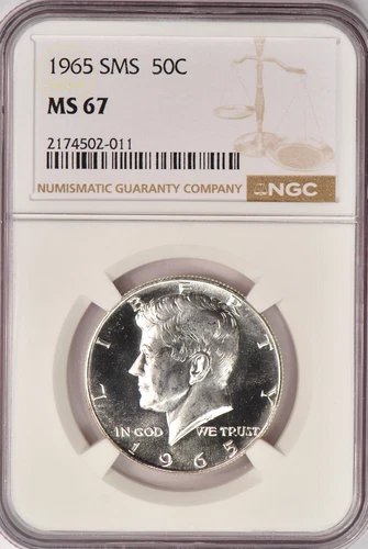 1965 SMS Kennedy Half Dollar NGC MS 67 SP67 Silver Coin 50C