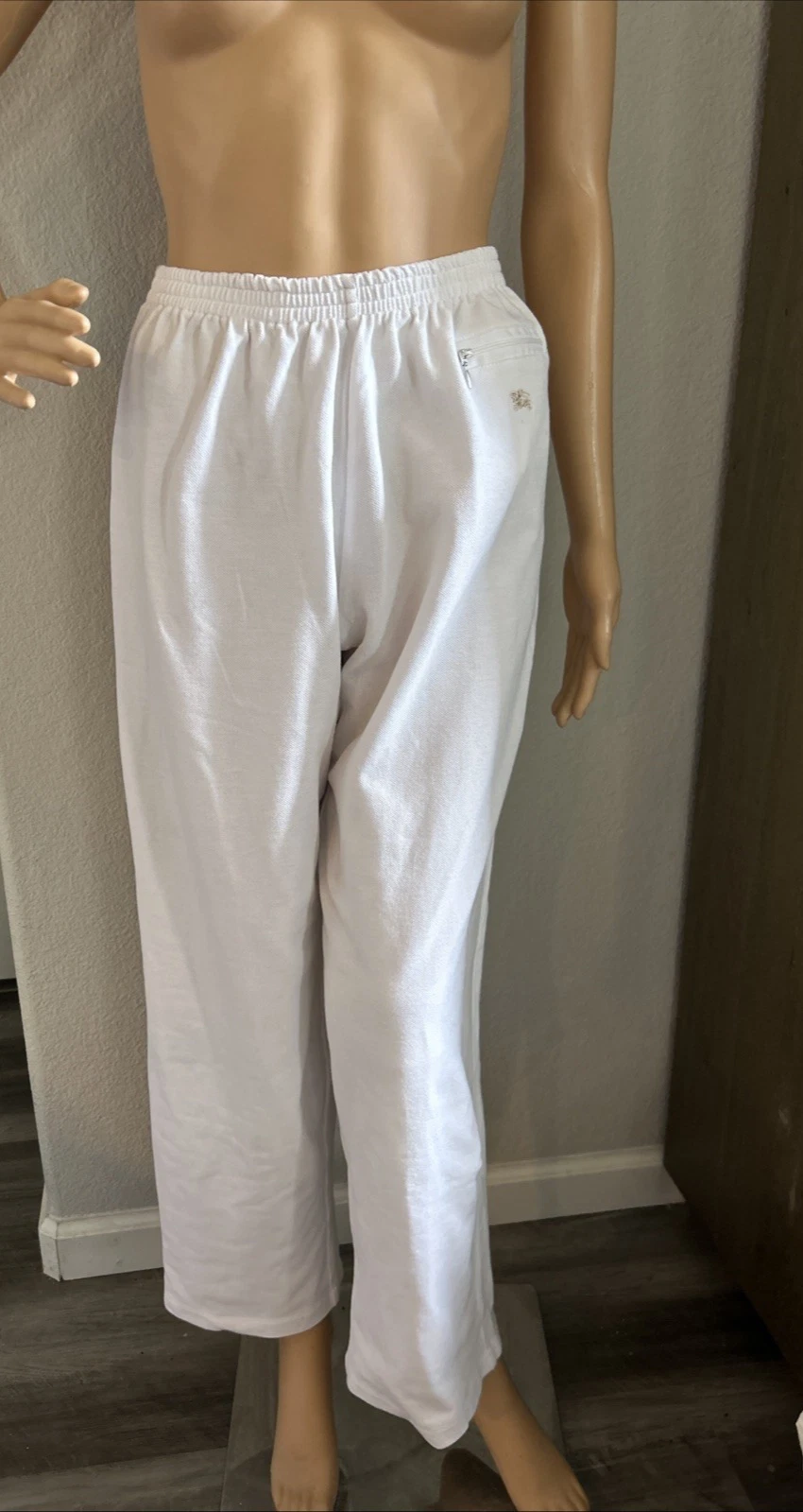 Burberry London White Cotton Wide Leg Joggers Lounge Pants EUC