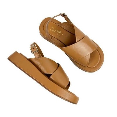 Seychelles Women's Just For Fun Tan Leather Platform Slingback Sandals- 8.5