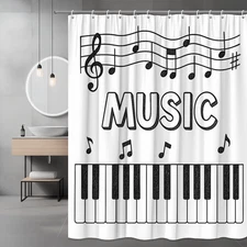 Musical Theme Shower Curtain with Piano Keys and Notes