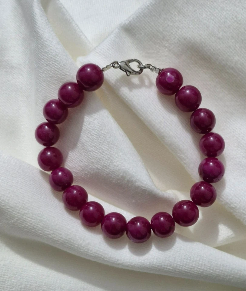 Pulsera de piedras preciosas de rubí natural de 9 mm con cerradura de plata de ley 925 joyería hecha a mano Foto 2 de 4