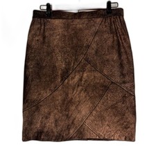 Vintage Brown Suede Leather Skirt Size 8 10 Shimmer Classic Tailored Event