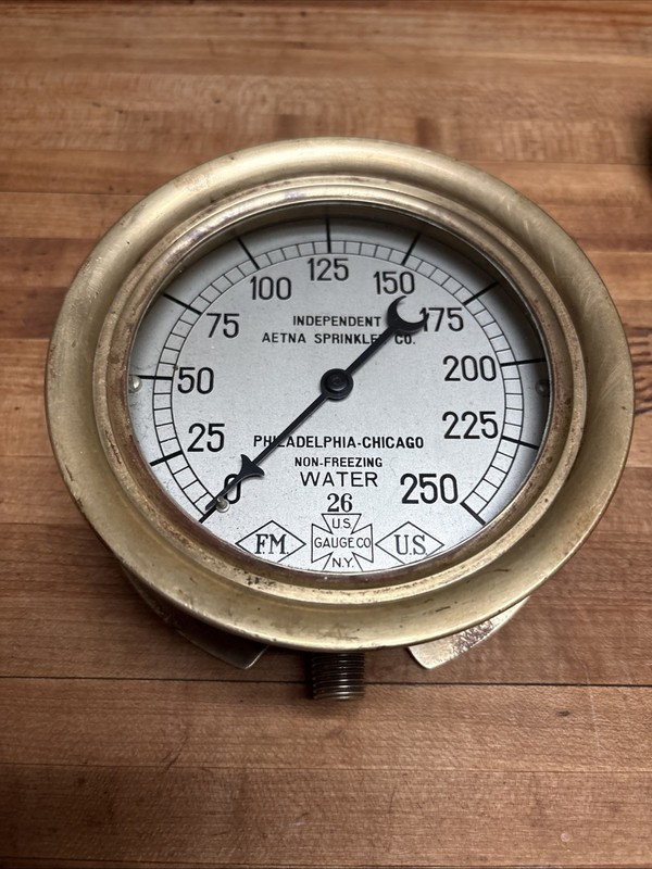 Antique Brass Fire Suppression Gauge Independent Aetna Sprinkler Co 5.5”
