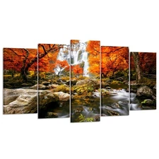 KREATIVE ARTS Autumn Forest Waterfalls Canvas Wall Art 60x32 Landscape Trees