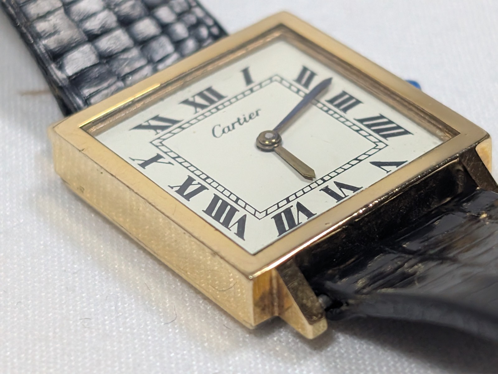 Vintage Cartier 22mm Square 18k Gold Electroplated Wind-Up Watch Working