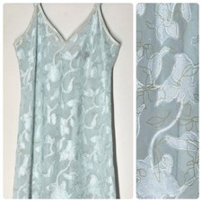 Vintage Halston Aqua Sheer Embroidered Floral Chemise Slip Lingerie Dress Sz XL