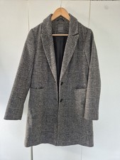 Primark Grey Check Longline Coat UK 8 | Tailored Blazer Style Wool Look Coat