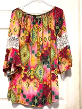WIN WIN top shirt blouse L 12 Bust 40 Length 31 Pink Multicolor Modern Tunic