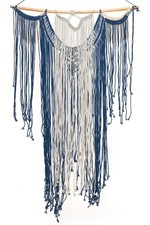 New Concepts Tricolored Macrame Wall Hanging Large 36x48 Handmade Boho Navy Gray