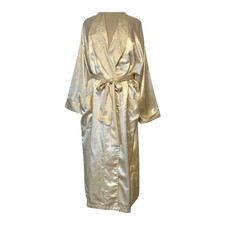 Vintage Victorias Secret Gold Label Ivory Satin Floral Jacquard Robe Size Small