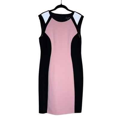 Connected Apparel Women's Sheath Dress Black Pink White Colorblock Sleeveless 10