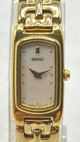 Seiko 2E20-7279 Gold Tone 15MM Ladies Stainless Steel Watch New Battery